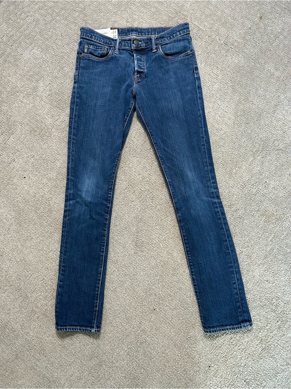 Abercrombie & Fitch Jeans Mens 31x32 Blue Button Fly Low Rise Slim Straight Leg